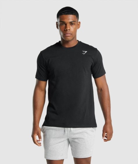 Men's Gymshark Crest T-Shirts Black | NZ 4GEFPT